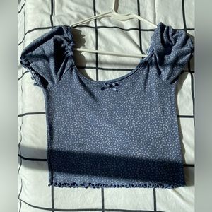 cropped blue with white flower top, size m